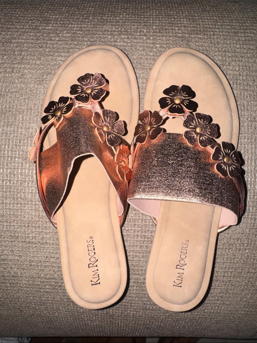 Kim Rogers Rose Gold Metallic Floral Slide Mules